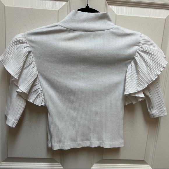 🤍 ZARA White Ribbed Ruffle Sleeve Top - Picture 7 of 7